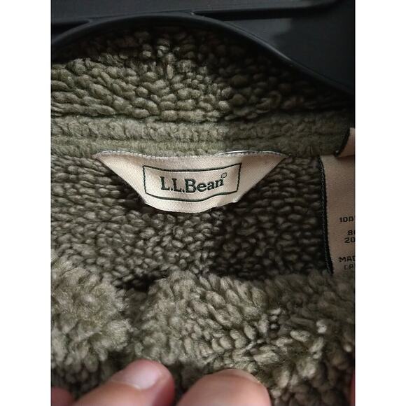 L.L. Bean Woman's L Coat Faux Suede Leather Sage Green Sherpa Button Up - Picture 3 of 10